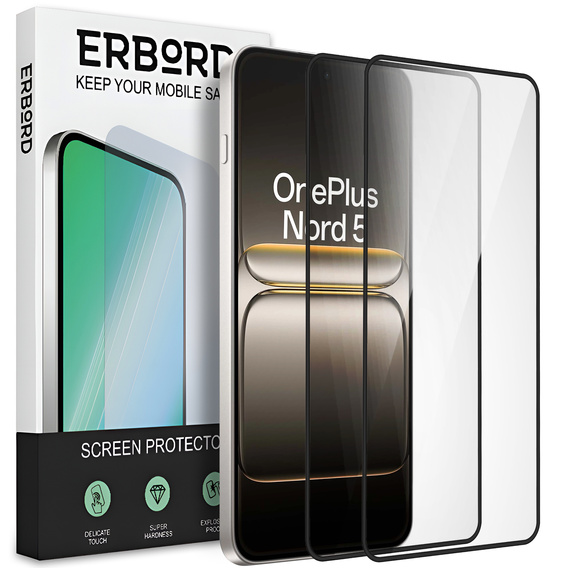 2x tvrzené sklo ERBORD 3D pro OnePlus Nord 5 pro celý displej