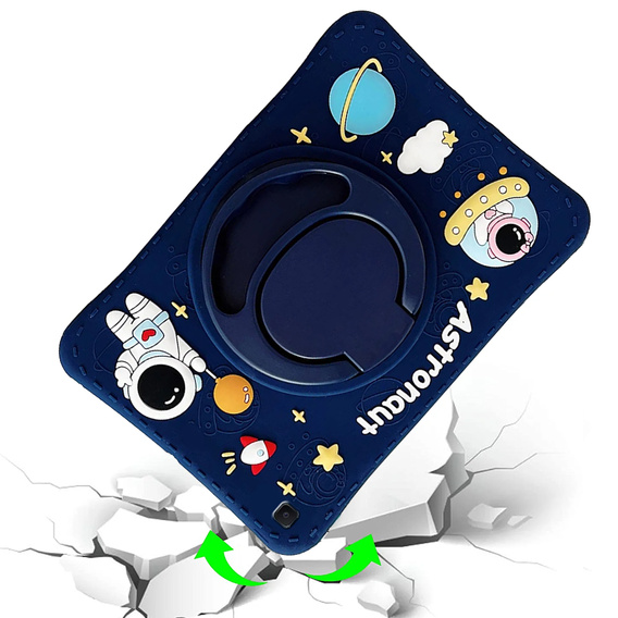 Dětské silikonové pouzdro pro Samsung Galaxy Tab A7 Lite T220 / T225, pancéřované s popruhem, Astronaut, námořnicky modré