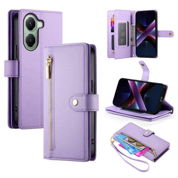 Klopové pouzdro pro Xiaomi Poco X7 Pro 5G, Wallet Zipper Pocket, fialové