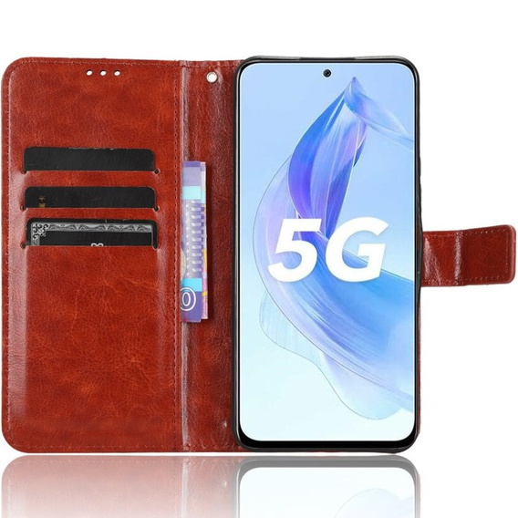 Klopové pouzdro pro Honor 90 Lite 5G, Crazy Horse Wallet, hnědé