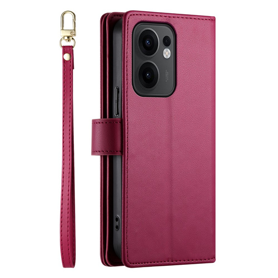 Klopové pouzdro pro Oppo Reno 13F 5G, Wallet Zipper Pocket, červené