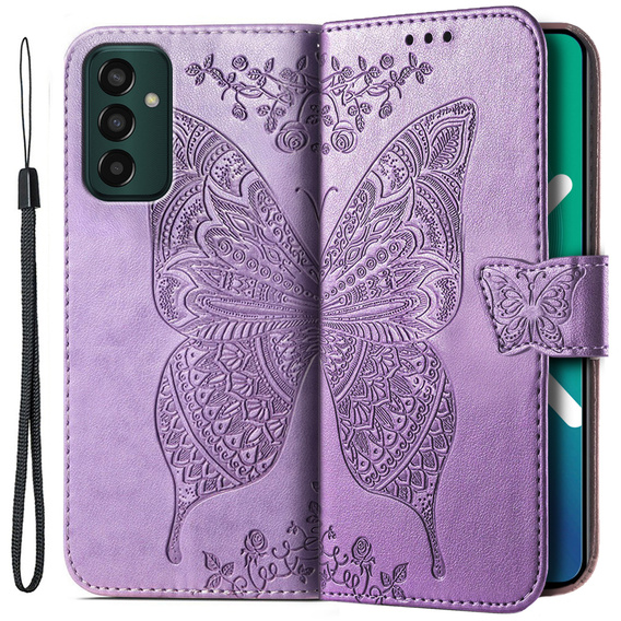 Klopové pouzdro pro Samsung Galaxy M13, Butterfly, fialové