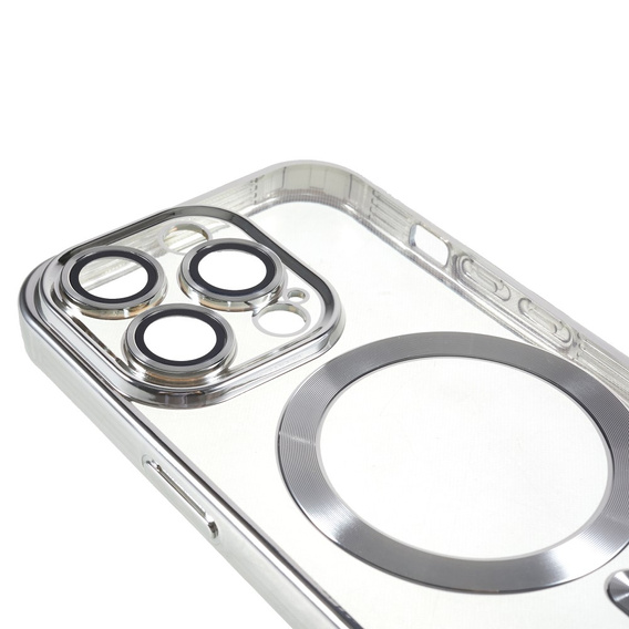 Pouzdro pro iPhone 14 Pro, Electro MagSafe, stříbrné + sklo na displej