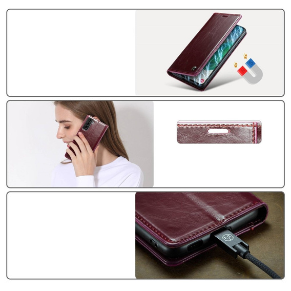 CASEME flipové pouzdro pro Samsung Galaxy S21 FE, Waxy Textured, červené