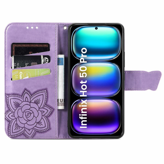 Klopové pouzdro pro Infinix Hot 50 Pro 4G, Butterfly, fialové