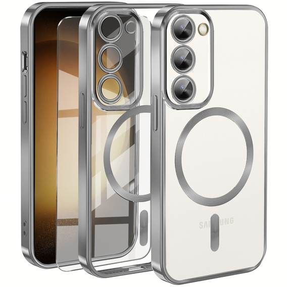 Pouzdro pro Samsung Galaxy S23 Plus, Electro MagSafe, stříbrné + sklo na displej