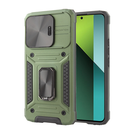Pancéřové pouzdro pro Xiaomi Redmi Note 13 Pro 5G, CamShield Slide, zelené + tvrzené sklo 9H