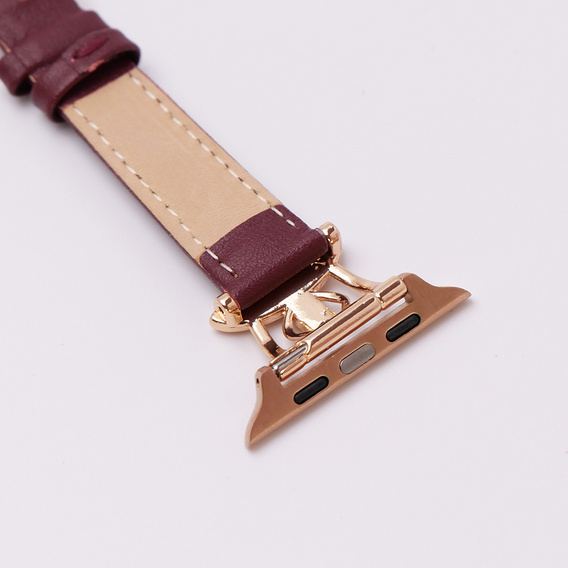 Kožený řemínek pro Apple Watch 1/2/3/4/5/6/7/8/SE/Ultra 42/44/45/49 mm, vínový