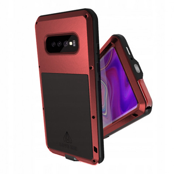 Pouzdro Love Mei pro Samsung Galaxy S10+ Plus, armored with glass, červené