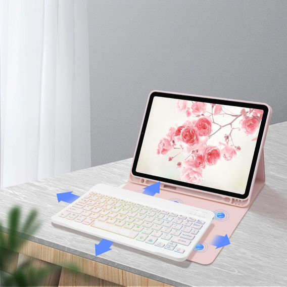 Pouzdro s podsvícenou bluetooth klávesnicí pro iPad 10.9 2022 (10 gen.), růžové