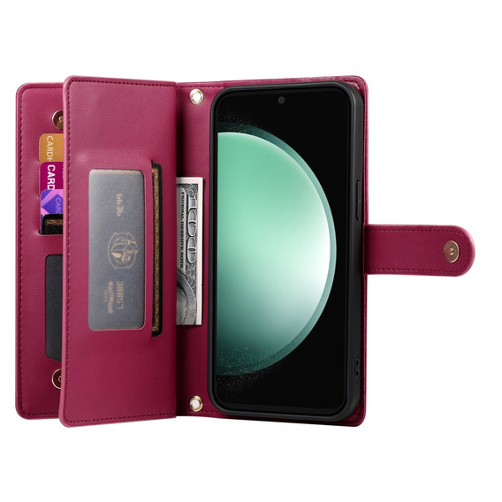 Klopové pouzdro pro Samsung Galaxy S25 Edge, Wallet Zipper Pocket, červené