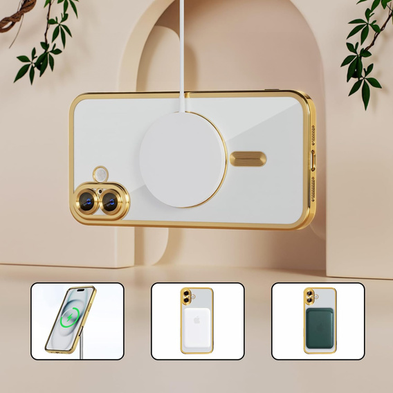 Pouzdro pro iPhone 16 Plus, Electro MagSafe, zlaté + sklo na displej