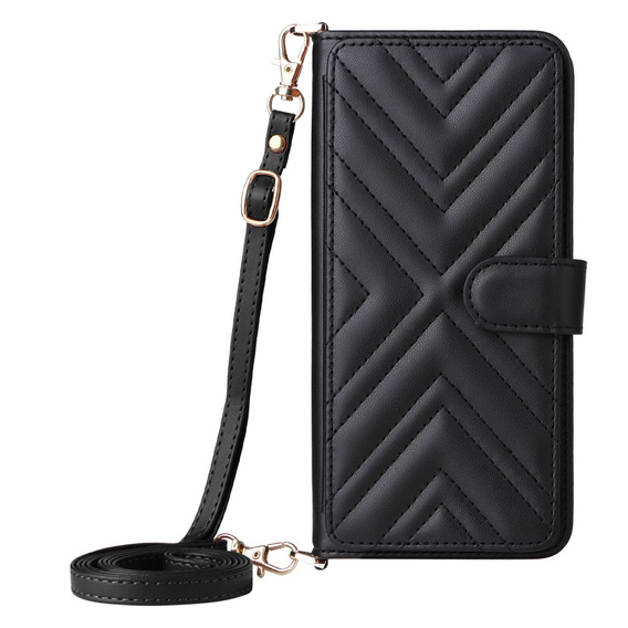 Flipové pouzdro pro Samsung Galaxy S25 Edge, Crossbody Leather Wallet, černé
