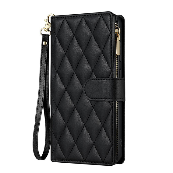 Pouzdro s klopou pro Samsung Galaxy S25 Edge, Rhombus Crossbody Leather, černé