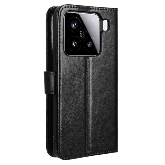 Klopové pouzdro pro Xiaomi 15, Crazy Horse Wallet, černé