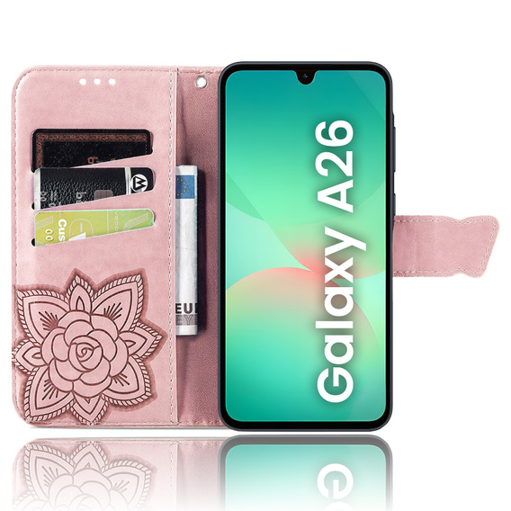 Klopové pouzdro pro Samsung Galaxy A26, Butterfly, růžové rose gold