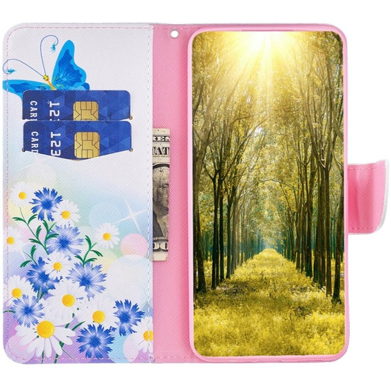 Klopové pouzdro pro Samsung Galaxy A55 5G, Wallet, Butterfly & Flowers, bílé