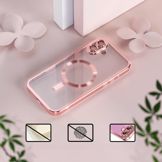 Pouzdro pro iPhone 16, Electro MagSafe, růžové + sklo na displej