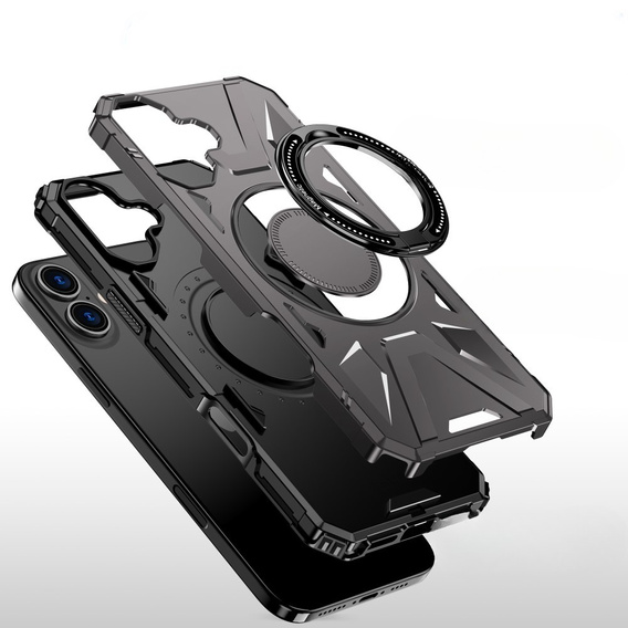 Pouzdro pro iPhone 16, pancéřované se stojánkem a deskou na rukojeť, šedé