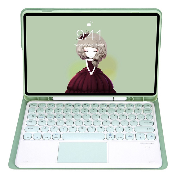 Pouzdro + klávesnice Samsung Galaxy Tab S6 Lite 2020 P610/P615 / S6 Lite 2022 10.4, Touchpad Pen Slot, světle zelené