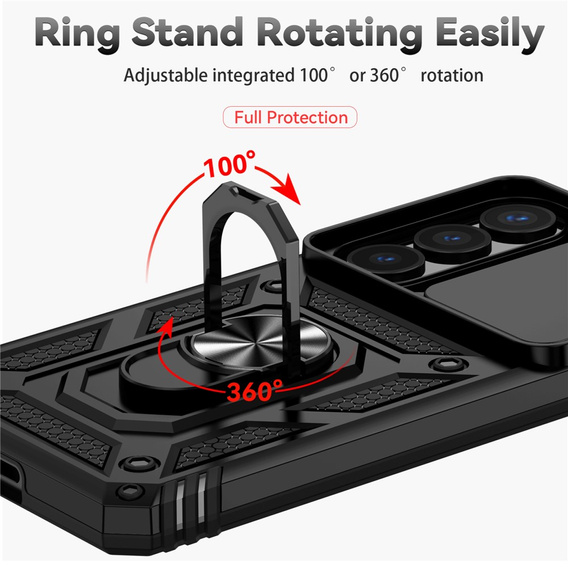Pancéřové pouzdro s podstavcem a krytem objektivu pro Samsung Galaxy S26, černé