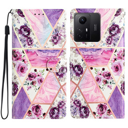 Klopové pouzdro pro Xiaomi Redmi Note 12S, Wallet, marble & flowers, růžové