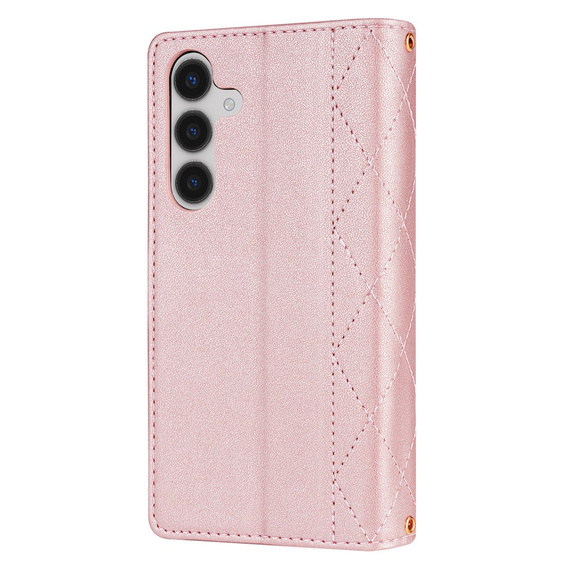 Pouzdro s klopou pro Samsung Galaxy A56 5G, Rhombus Crossbody Leather, růžové rose gold