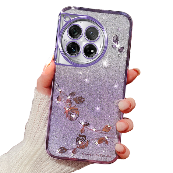 Pouzdro pro OnePlus 12 5G, Glitter Flower, fialové