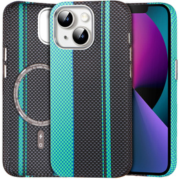 Pouzdro pro iPhone 13, Carbon Fiber MagSafe, černá / modrá