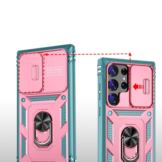 Pouzdro pro Samsung Galaxy S24 Ultra, CamShield Slide, zelený / růžové