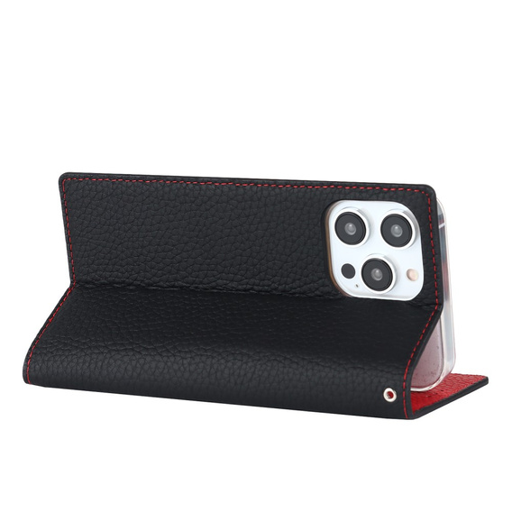 Klopové pouzdro pro iPhone 15 Pro Max, Litchi Skin Grain, černé