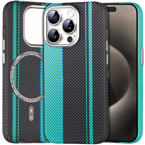 Pouzdro pro iPhone 15 Pro, Carbon Fiber MagSafe, černá / modrá