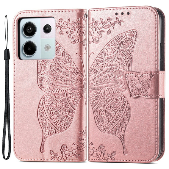 Klopové pouzdro pro Xiaomi Redmi Note 13 Pro 5G, Butterfly, růžové rose gold