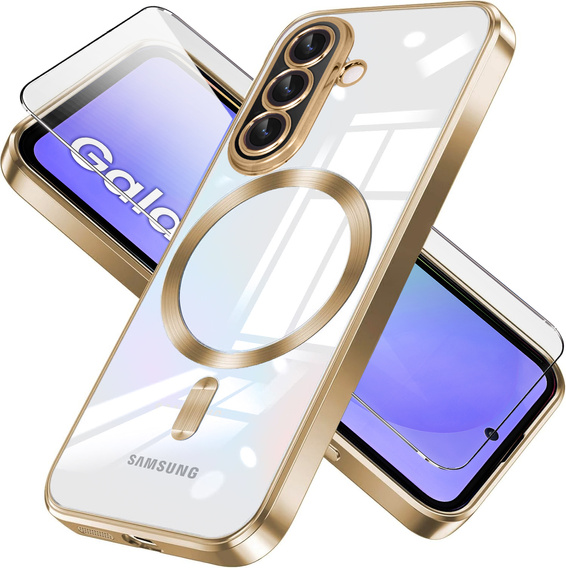 Pouzdro pro Samsung Galaxy A36, Electro MagSafe, zlaté + sklo na displej