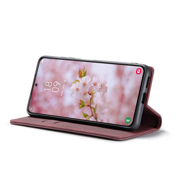 Pouzdro CASEME pro Samsung Galaxy S22+ Plus 5G, Leather Wallet Case, červené