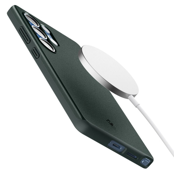 Pouzdro Spigen pro Samsung Galaxy S25 Ultra, Thin Fit Mag, zelené + 9H tvrzené sklo