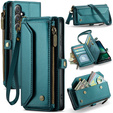 Pouzdro CASEME pro Samsung Galaxy S25 FE, RFID Leather Wallet, s popruhem přes rameno, zelené