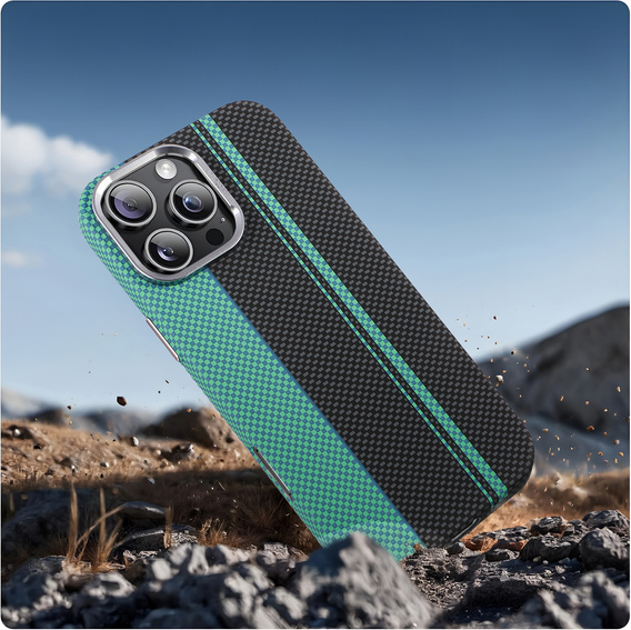 Pouzdro pro iPhone 16 Pro Max, Carbon Fiber MagSafe, černá / modrá
