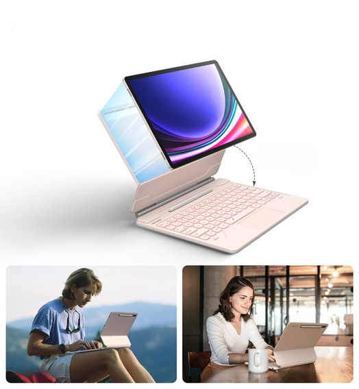 Pouzdro s klávesnicí pro Samsung Galaxy Tab S7+ / S7 FE / S9+ / S8+ / S9 FE+ / S10+, Dexnor Magnetic Keyboard Touchpad, růžové