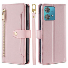 Klopové pouzdro pro Motorola Edge 40 Neo, Wallet Zipper Pocket, růžové