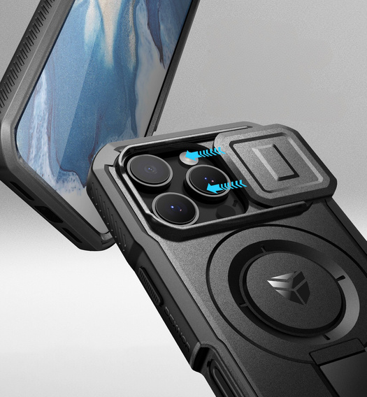 Pancéřové pouzdro pro iPhone 16 Pro Max, Dexnor CamProtect MagSafe, černé (dva rámečky)