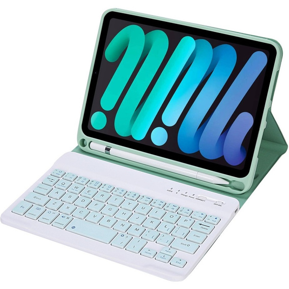 Pouzdro s bluetooth klávesnicí pro iPad mini 8.3" 2021 (6 gen.) / iPad mini 8.3" 2024 (7 gen.), zelené