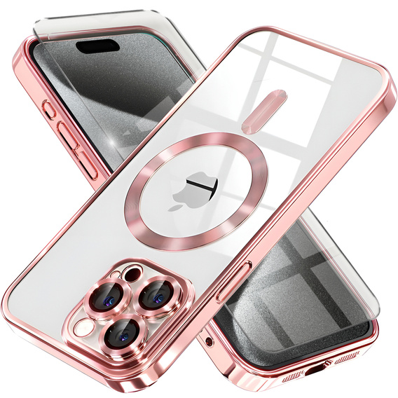 Pouzdro pro iPhone 15 Pro, Electro MagSafe, růžové + sklo na displej