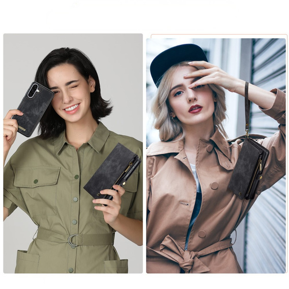 CASEME pouzdro pro Samsung Galaxy A56 5G, Retro Leather Wallet, s páskem, černé