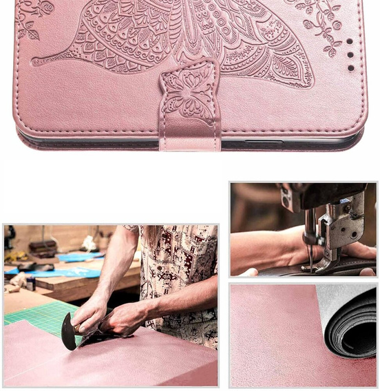 Klopové pouzdro pro Motorola Moto G85, Butterfly, růžové rose gold