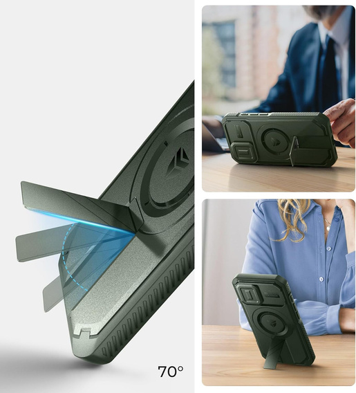 Pancéřové pouzdro pro iPhone 16, Dexnor CamProtect MagSafe, zelené