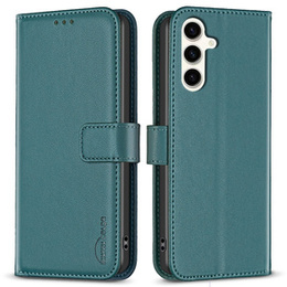 Klopové pouzdro pro Samsung Galaxy S23 FE, BINFEN Wallet, zelené + 9H sklo