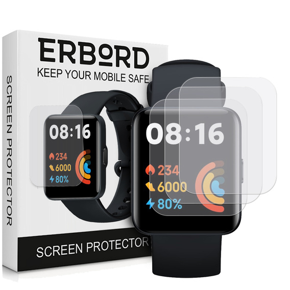 3x ERBORD Hydrogelová fólie pro Xiaomi Redmi Watch 2 Lite