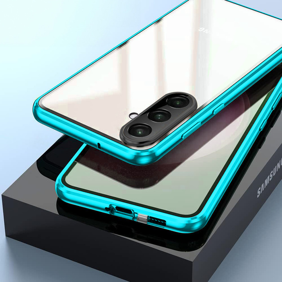 Pouzdro pro Samsung Galaxy A17 5G, magnetické dvojité sklo, průhledné s modrými boky