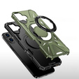 Pouzdro pro iPhone 16, pancéřované se stojánkem a deskou na rukojeť, zelené